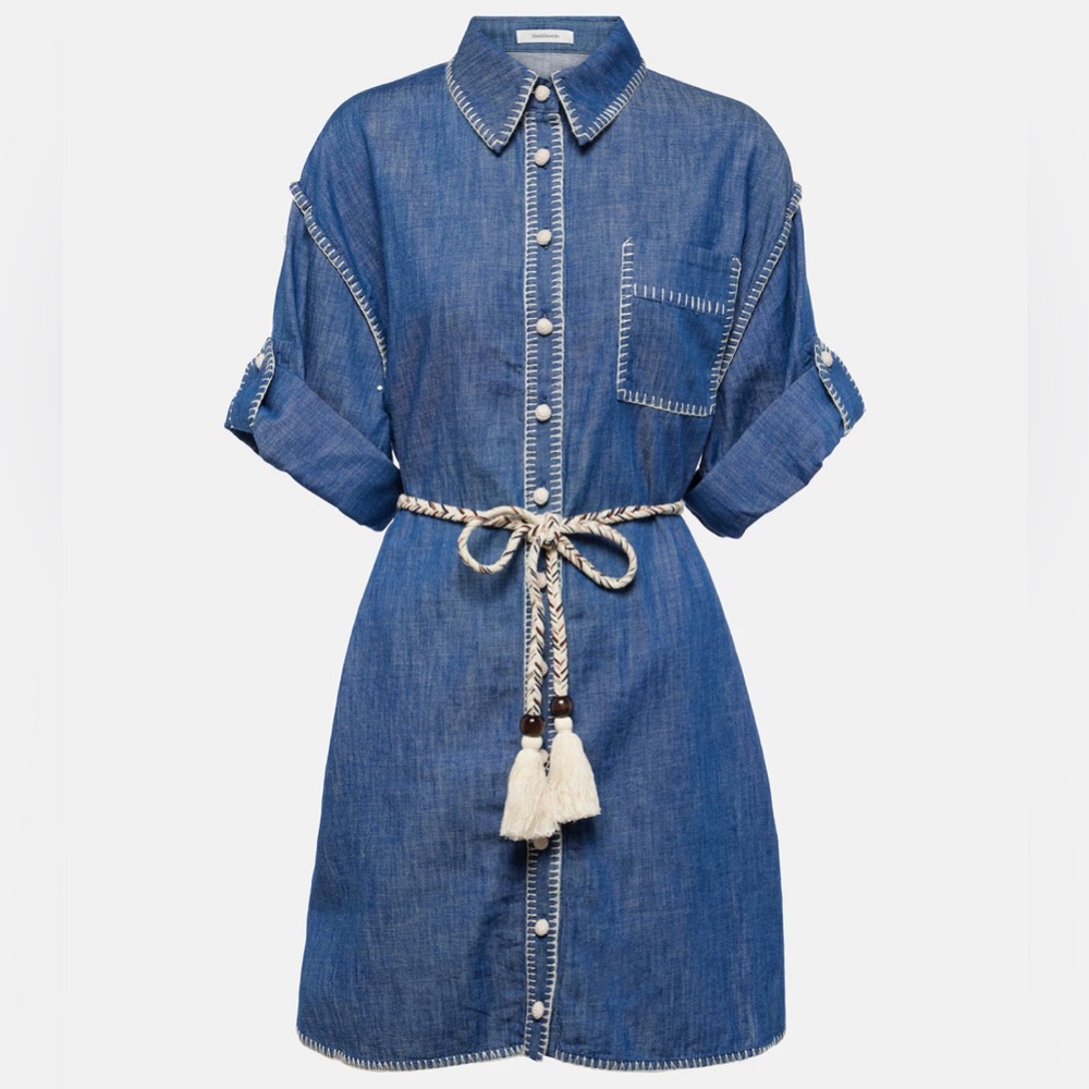 Zimmermann Blue Buttoned Shirt Dress with Cuffed Sleeves